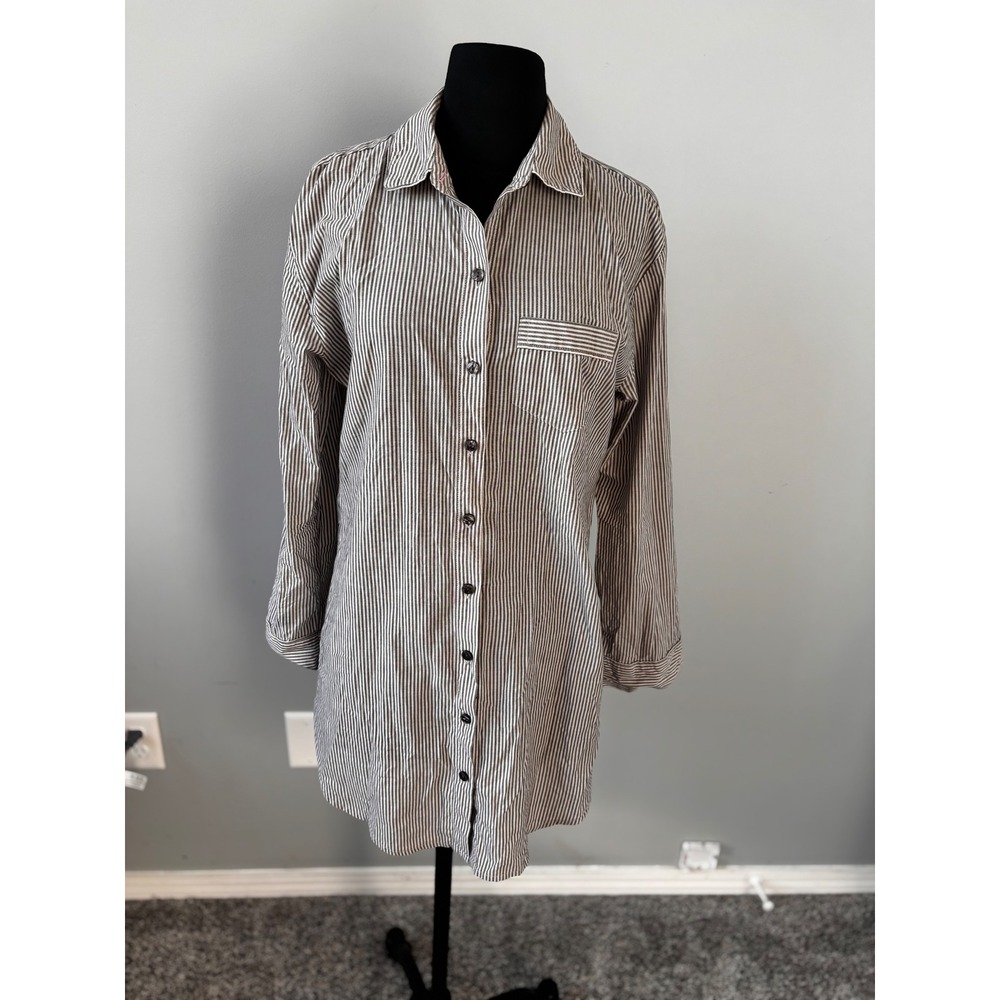 Victoria's Secret Striped nightshirt‎ Long Sleeve Button Down pajamas